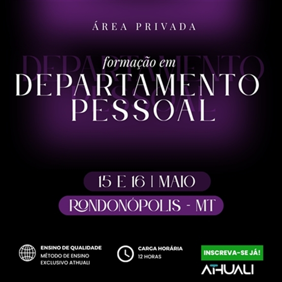 FORMAÇÃO EM DEPARTAMENTO PESSOAL - RONDONOPOLIS- MAIO 2026