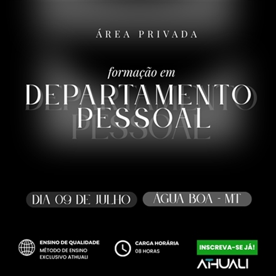 FORMAÇÃO EM DEPARTAMENTO PESSOAL - AGUA BOA MT - JULHO 2026